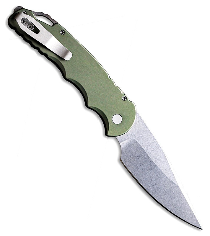 Pro-Tech TR-4 Tactical Response 4 Automatic Knife 4" MagnaMax Stonewashed Drop Point Blade, Green Solid Aluminum Handle