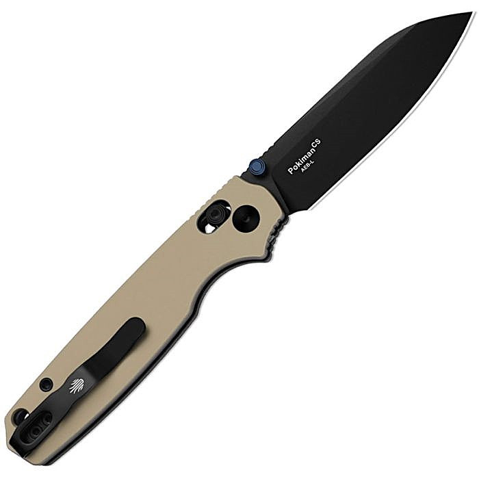 KIV3789A6 4.25" (10.8cm) closed. 3.25" (8.26cm) black PVD coated AEB-L stainless sheepsfoot blade. Tan anodized aluminum handle. Thumb stud. Lanyard hole. Pocket clip.
