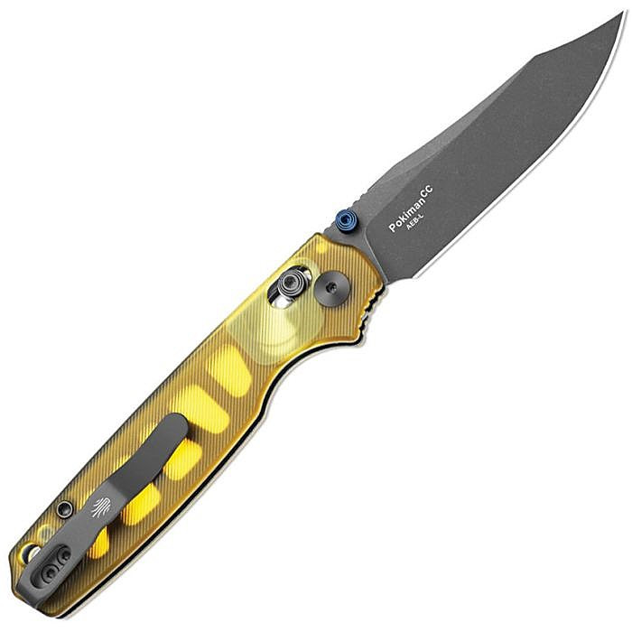 KIV3789A3 4.25" (10.8cm) closed. 3.25" (8.26cm) gray stonewash finish AEB-L stainless clip point blade. Amber PEI handle. Thumb stud. Lanyard hole. Pocket clip.