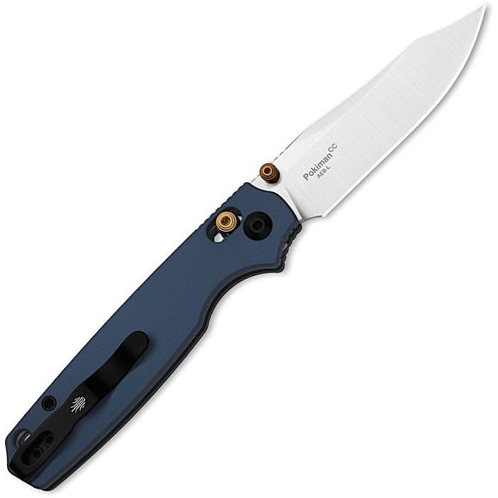 KIV3789A4 4.25" (10.8cm) closed. 3.25" (8.26cm) satin finish AEB-L stainless clip point blade. Blue anodized aluminum handle. Thumb stud. Lanyard hole. Pocket clip.