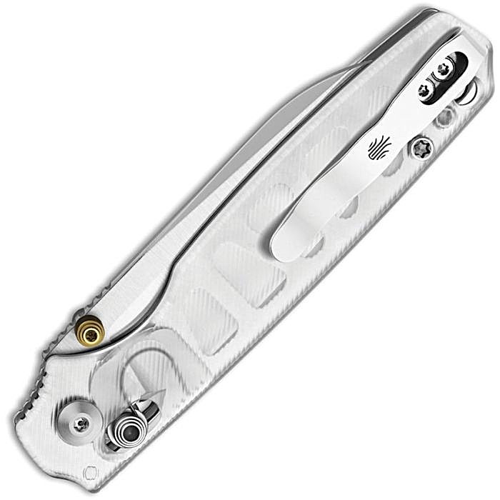 KIV3789A5 4.25" (10.8cm) closed. 3.25" (8.26cm) satin finish AEB-L stainless sheepsfoot blade. Clear acrylic handle. Thumb stud. Lanyard hole. Pocket clip.