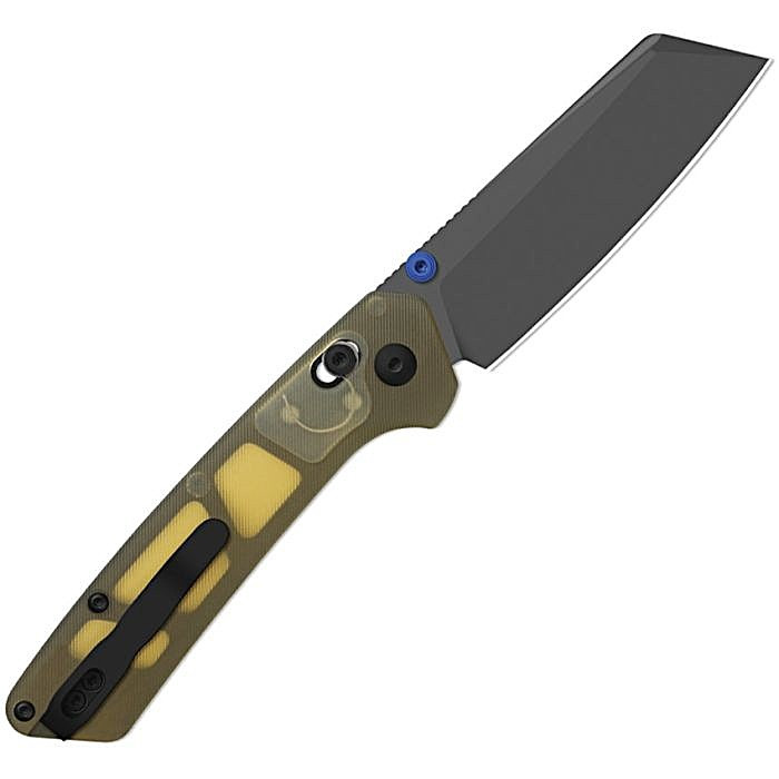 KI3693ACS3 4.38" (11.13cm) closed. 3.13" (7.95cm) black DLC coated flat ground Bohler M390 stainless sheepsfoot blade. Amber PEI handle. Thumb stud. Pocket clip.