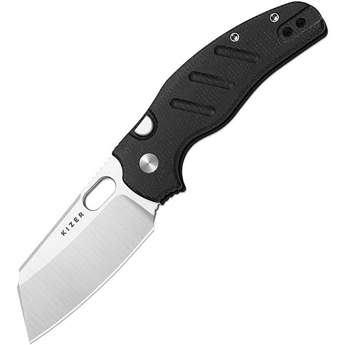KIV348829BSA2 4.13" (10.49cm) closed. 2.95" (7.49cm) satin finish Nitro V steel sheepsfoot blade. Black micarta handle. Thumb pull. Pocket clip.