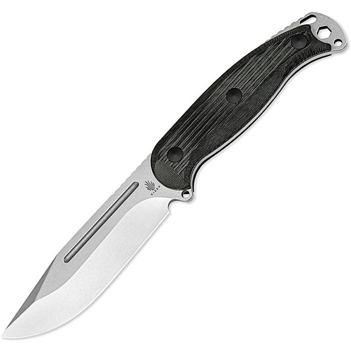 KI1082A3 9.13" (23.19cm) overall. 4.38" (11.13cm) satin finish AEB-L stainless clip point blade. Black sculpted micarta handle. Full, extended tang. Lanyard hole. Black Kydex belt sheath.