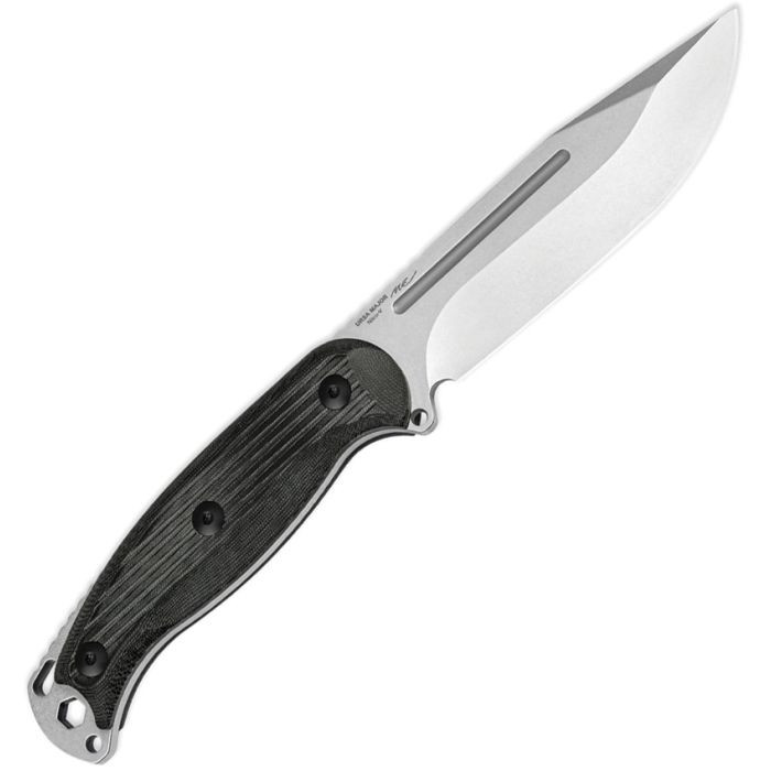 KI1082A3 9.13" (23.19cm) overall. 4.38" (11.13cm) satin finish AEB-L stainless clip point blade. Black sculpted micarta handle. Full, extended tang. Lanyard hole. Black Kydex belt sheath.