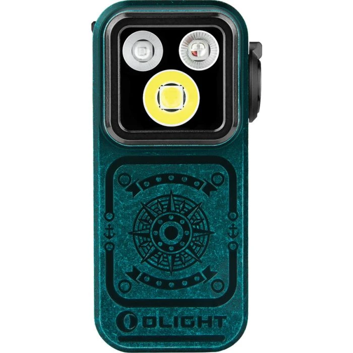 OLTOCLIPPROSSA Dimensions: 2.25" x 1.1". SOS strobe. Strobe. Water resistant. Impact resistant. Clip. Rechargeable. Side switch operation. White and red LEDs. USB-C charging. 120m beam distance. Modes: Floodlight-Turbo (500-300-100 lumens, 1+50+30m runtime); High (300-180-100 lumens, 1+100+10m runtime); Medium (100 lumens, 3.5h runtime); Low (10 lumens, 27h runtime); Moon (1 lumen, 144h runtime); Spotlight-Turbo (380-240-85 lumens, 1+50+30m runtime); High (240-150-85 lumens, 1+100+10m runtime); Medium (85 lumens, 3.5h runtime); Low (9 lumens, 27h runtime); Moon (1 lumen, 144h runtime); Red (40 lumens). Glass lens. Requires (1) Lithium battery (included). Aluminum construction. Color: Sunken Artifact.
