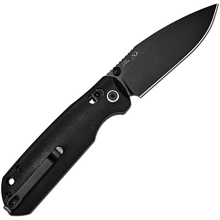J1954LBBK 4.38" (11.13cm) closed. 3.38" (8.59cm) black PVD coated AR-RPM9 stainless drop point blade. Black canvas micarta handle. Thumb stud. Lanyard hole. Pocket clip. Black nylon zippered storage case.