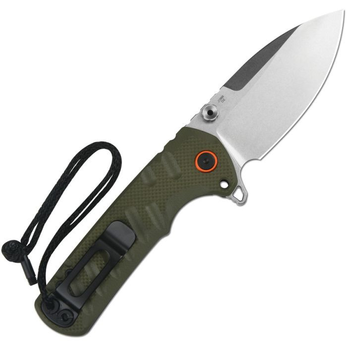 J1966GN 5" (12.7cm) closed. 3.75" (9.53cm) stonewash finish D2 tool steel drop point blade. Green G10 handle. Extended tang. Thumb stud. Lanyard hole. Pocket clip.