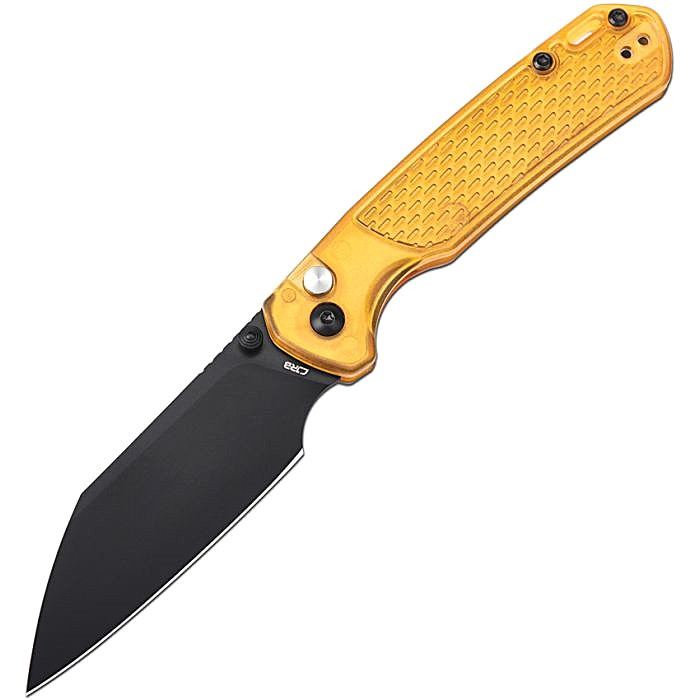 J1945AMB 4.25" (10.8cm) closed. 3.25" (8.26cm) black PVD coated AR-RPM9 stainless blade. Amber FRN handle. Thumb stud. Lanyard hole. Pocket clip.