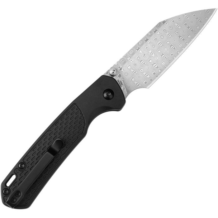 J1945DBK 4.25" (10.8cm) closed. 3.25" (8.26cm) Damascus steel blade. Black FRN handle. Thumb stud. Lanyard hole. Pocket clip