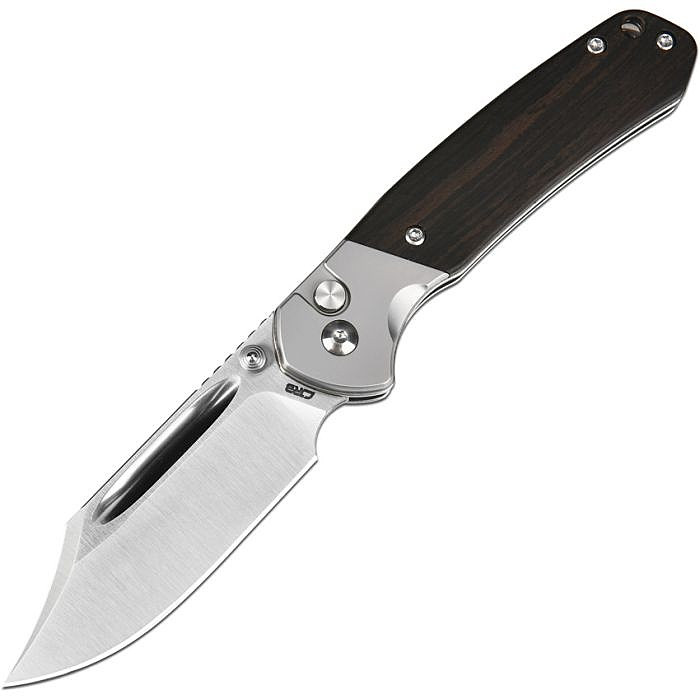 J1942EBN 4.25" (10.8cm) closed. 3.13" (7.95cm) satin finish AR-RPM9 stainless clip point blade. Ebony wood handle. Thumb stud. Lanyard hole. Pocket clip.