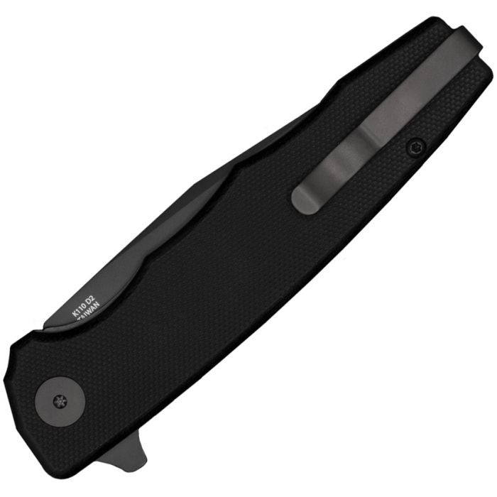 OCA29BGB 4.5" (11.43cm) closed. 3.5" (8.89cm) black oxide coated D2 tool steel blade. Black G10 handle. Extended tang. Pocket clip.