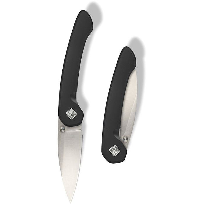 OCA42SLB 4" (10.16cm) closed. 2.75" (6.99cm) satin finish AUS-10A stainless blade. Black PVD coated stainless handle. Thumb stud.