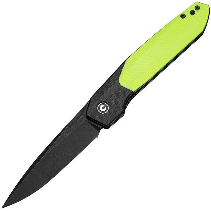 CIVC250632 4.38" (11.13cm) closed. 3.25" (8.26cm) black stonewash finish Nitro V steel drop point blade. Black and neon green G10 handle. Extended tang. Pocket clip. Black nylon zippered storage case.
