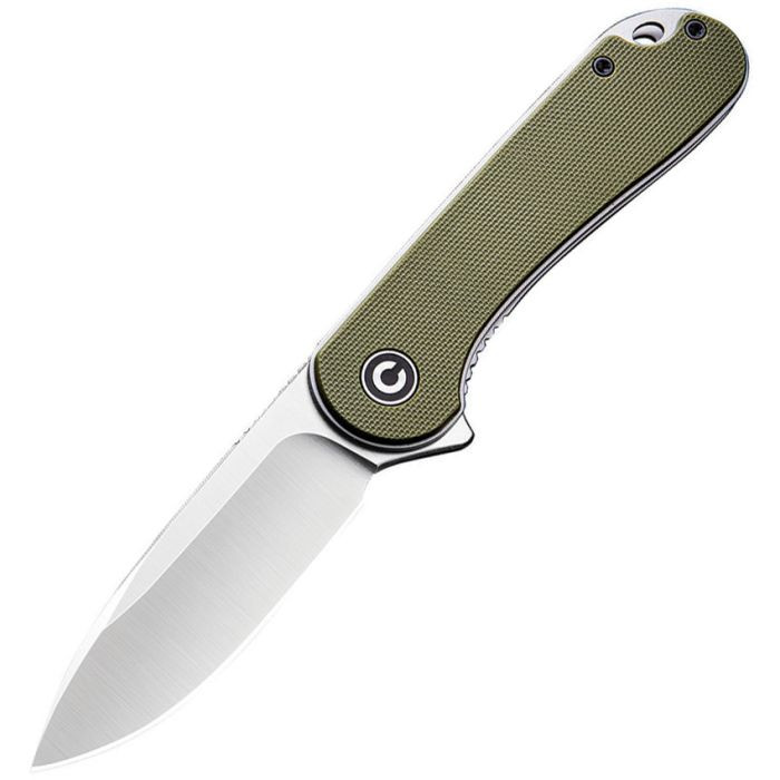 CIVC907E 4" (10.16cm) closed. 3" (7.62cm) satin finish D2 tool steel blade. Green G10 handle. Extended tang. Lanyard hole. Pocket clip. Black nylon zippered storage case.