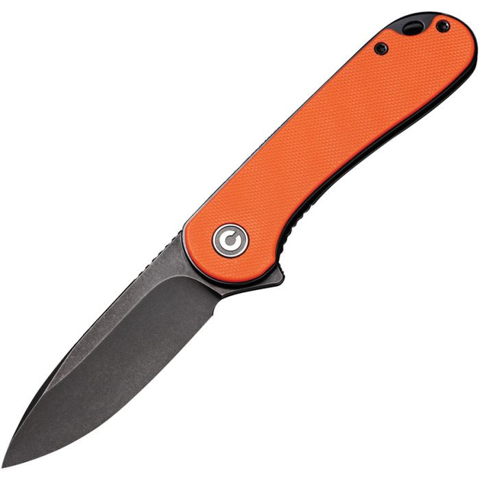 CIVC907Y 4" (10.16cm) closed. 3" (7.62cm) black stonewash finish D2 tool steel blade. Orange G10 handle. Extended tang. Lanyard hole. Pocket clip. Black nylon zippered storage case.