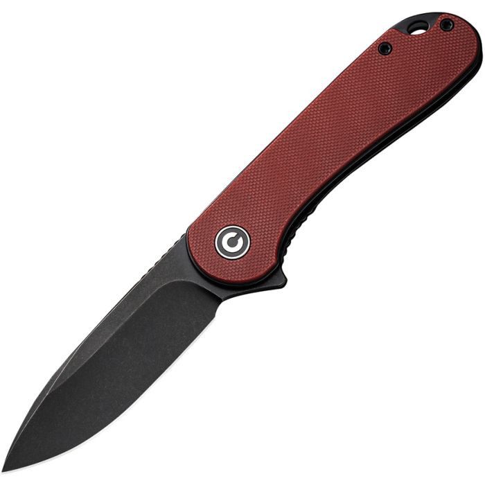 CIVC907A1 4" (10.16cm) closed. 3" (7.62cm) black stonewash finish D2 tool steel blade. Burgundy G10 handle. Extended tang. Lanyard hole. Pocket clip. Black nylon zippered storage case.