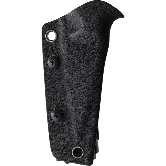 AUX003BK 7" (17.78cm) overall. 3" (7.62cm) black PVD coated 14C28N Sandvik stainless blade. Black sculpted G10 handle. Full tang. Black Kydex belt sheath.