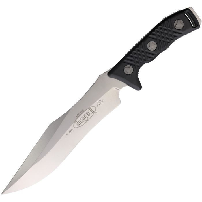 MCT10410 13.5" (34.29cm) overall. 8" (20.32cm) stonewash finish premium steel blade. Black polymer handle. Full, extended tang. Lanyard hole. Black Kydex MOLLE compatible belt sheath.