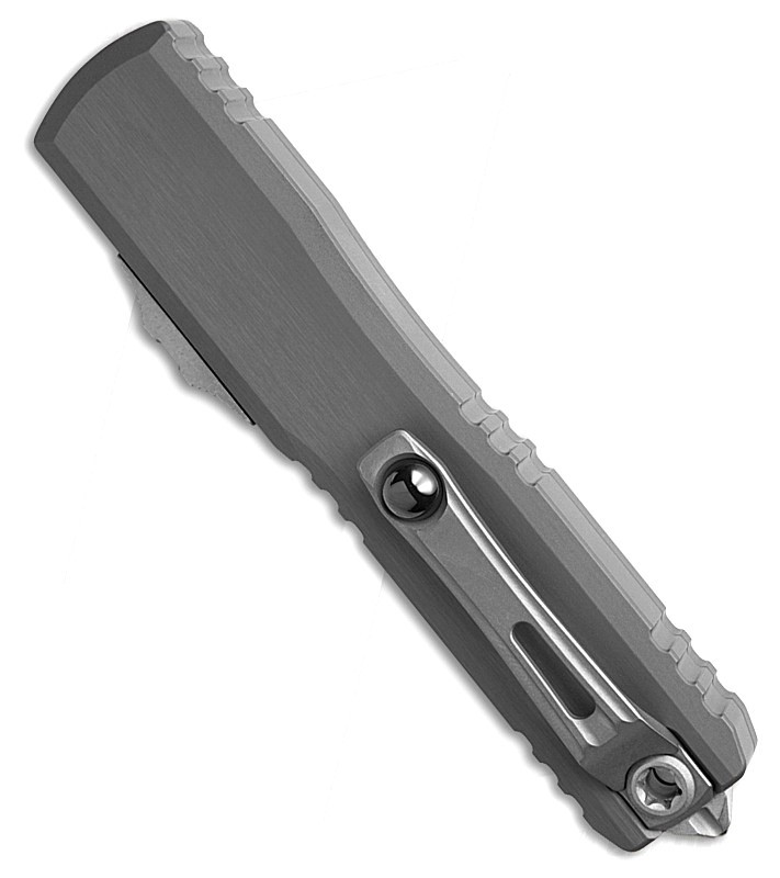 MCT1121410APNC Automatic opening. 5" (12.7cm) closed. 3.5" (8.89cm) Apocalyptic finish Bohler M390MK stainless blade. Gray aluminum handle. Glass breaker. Lanyard hole. Pocket clip.