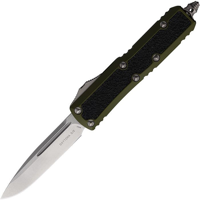 MCT12410ODS Automatic opening. 4.38" (11.13cm) closed. 3.13 " (7.95cm) stonewash finish premium steel blade. OD green aluminum handle with black traction inlay. Lanyard hole. Glass breaker. Pocket clip.