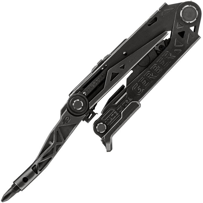 G1892 4.75" closed. 6.63" overall. Tools include: Pry bar l Bottle opener l Awl l File. Weight: 9.5oz. One-hand opening strap cutter I Spring-loaded needle nose pliers with x-channel rail system I Rotatable carbide wire cutters and strippers I 2.5" partially serrated blade; Magnetic 3.2" center axis but driver I Magnetic flathead and Phillips bits. Bit set. Desert tan Berry compliant belt sheath.