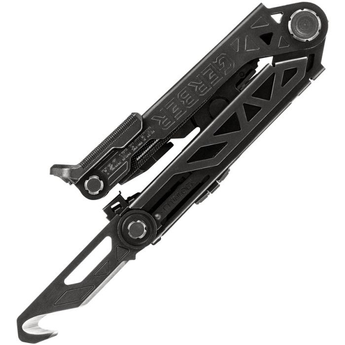 G1892 4.75" closed. 6.63" overall. Tools include: Pry bar l Bottle opener l Awl l File. Weight: 9.5oz. One-hand opening strap cutter I Spring-loaded needle nose pliers with x-channel rail system I Rotatable carbide wire cutters and strippers I 2.5" partially serrated blade; Magnetic 3.2" center axis but driver I Magnetic flathead and Phillips bits. Bit set. Desert tan Berry compliant belt sheath.