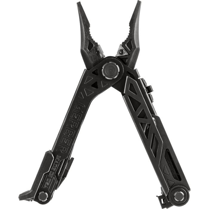 G1892 4.75" closed. 6.63" overall. Tools include: Pry bar l Bottle opener l Awl l File. Weight: 9.5oz. One-hand opening strap cutter I Spring-loaded needle nose pliers with x-channel rail system I Rotatable carbide wire cutters and strippers I 2.5" partially serrated blade; Magnetic 3.2" center axis but driver I Magnetic flathead and Phillips bits. Bit set. Desert tan Berry compliant belt sheath.