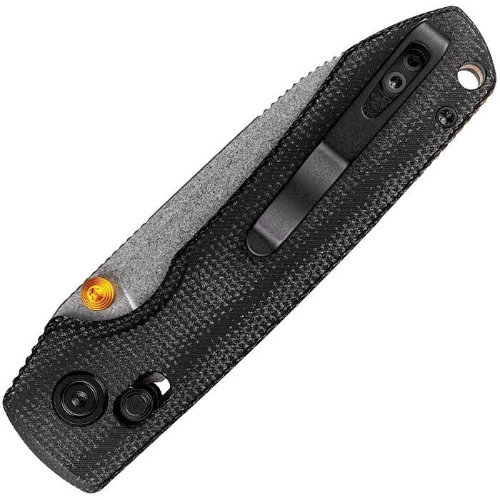 VOSA4906 4.38" (11.13cm) closed. 3.25" (8.26cm) stonewash finish Nitro V steel drop point blade. Black canvas micarta handle. Thumb stud. Pocket clip. Lanyard hole. Black nylon zippered storage case.