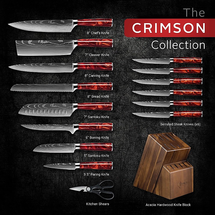 "Crimson" 16-Piece Complete Japanese Chef Knife Block Set