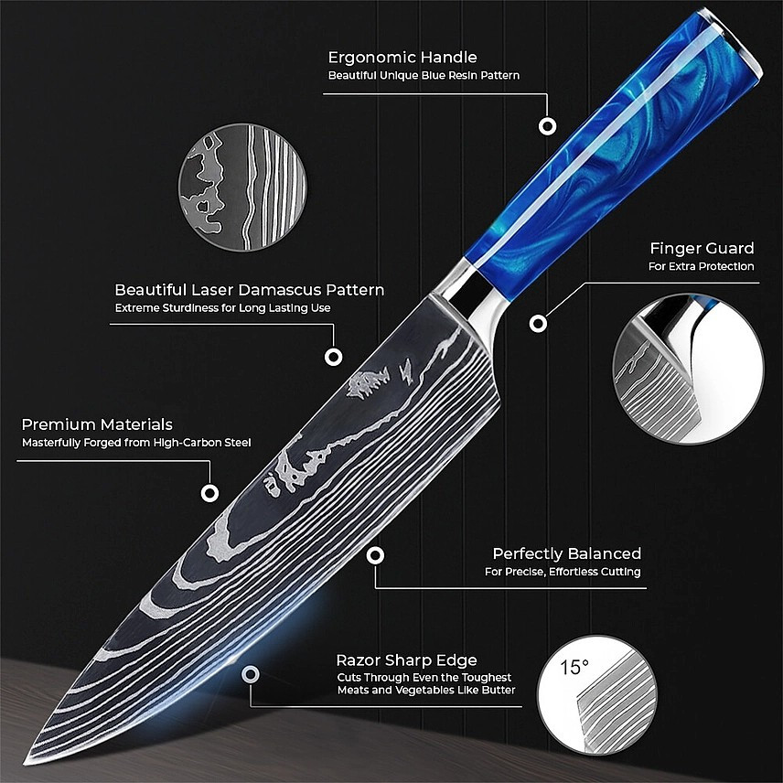 "Cerulean" 16-Piece Complete Japanese Chef Knife Block Set