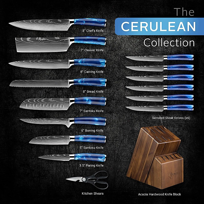 "Cerulean" 16-Piece Complete Japanese Chef Knife Block Set