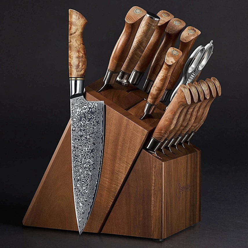 "Dynasty" 16-Piece Japanese Damascus Steel Knife Block Set