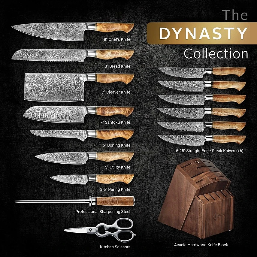 "Dynasty" 16-Piece Japanese Damascus Steel Knife Block Set