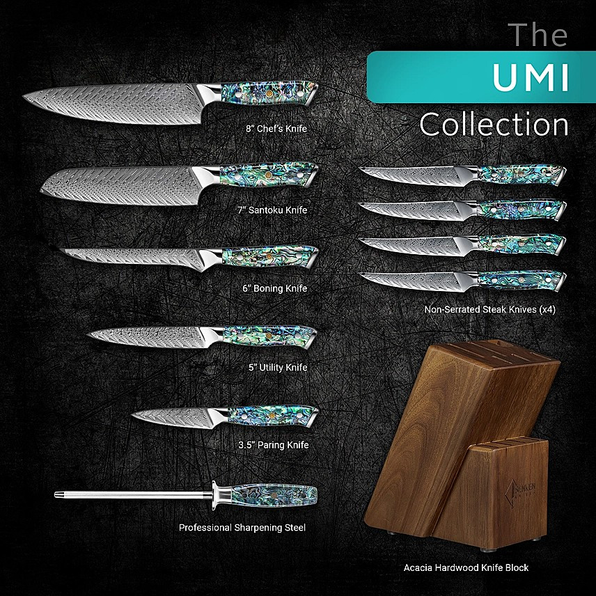 "Umi" 11-Piece Japanese Damascus Steel Knife Block Set