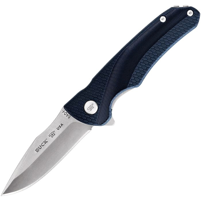 BU840BLS 4.38" (11.13cm) closed. 3.13" (7.95cm) stonewash finish 420HC stainless drop point blade. Blue textured glass filled nylon handle. Extended tang. Pocket clip.