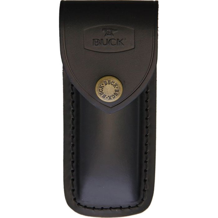 BU112FG 4.25" (10.8cm) closed. 3.25" (8.26cm) satin finish 420HC stainless clip point blade. Crelicam genuine ebony Dymondwood handle. Brass bolster(s). Black leather belt sheath.