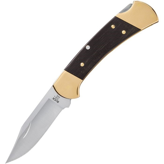 BU112BRS19 4.25" (10.8cm) closed. 3" (7.62cm) satin finish MagnaCut steel clip point blade. Crelicam Ebony wood handle. Brass bolster(s).