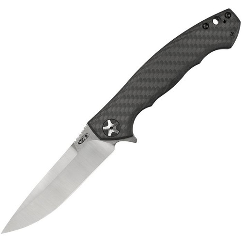 ZT0452CF Two-Tone Finish S35V Drop Point Blade / Black Carbon Fiber & Stonewash Stainless Back Handle
