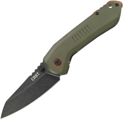 CRKT - Overland Pocket Knife: EDC Utility Folder, Plain Edge Sheepsfoot Blade w/Frame Lock, Thumbstud Open, Stonewash Finish, Olive Green Handle