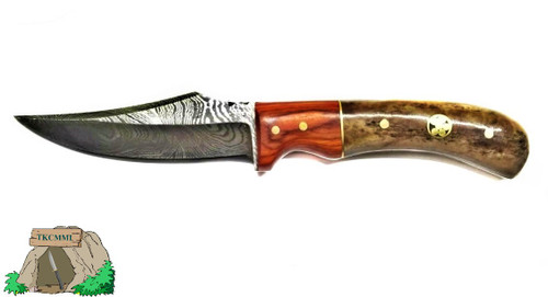TITAN - TD-196 Damascus Steel Skinner Knife, Pekka Wood & Dyed Bone