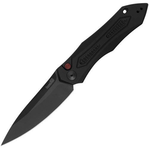 KS7800BLK Auto Launch 6 Button Lock black Cerakote finish CPM-154 stainless drop point blade. Black anodized aluminum handle