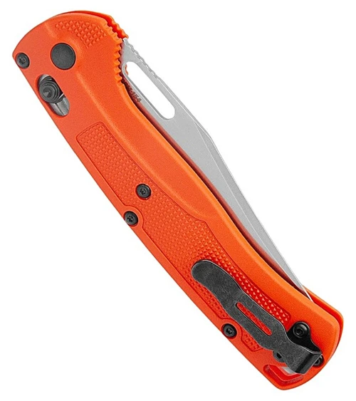 15535 TAGGEDOUT Satin CPM-154 Clip Point Blade / Orange Grivory Handle