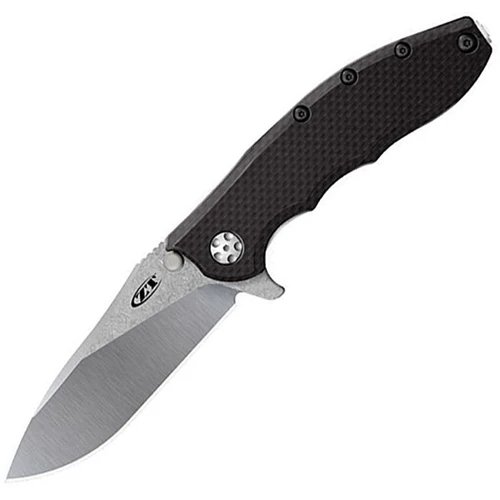 ZT0562CF Stonewash Flat Ground S35VN Blade / Black Carbon Fiber Handle, with SW Titanium Back