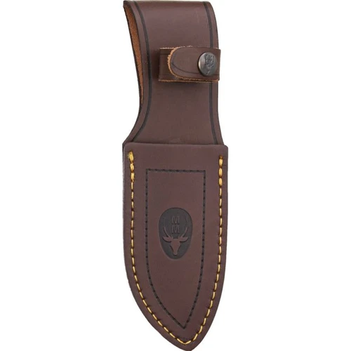 MU228 9.13" (23.19cm) overall. 4.25" (10.8cm) satin finish X50CrMoV15 stainless guthook blade. Crown stag handle. Stainless guard. Brown leather belt sheath.