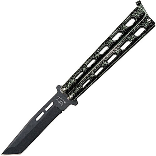 BC115TAN 5.25" closed. 4" black powder coated 1095HC steel tanto blade. Zinc handle. Silver vein epoxy powder coated handle.
