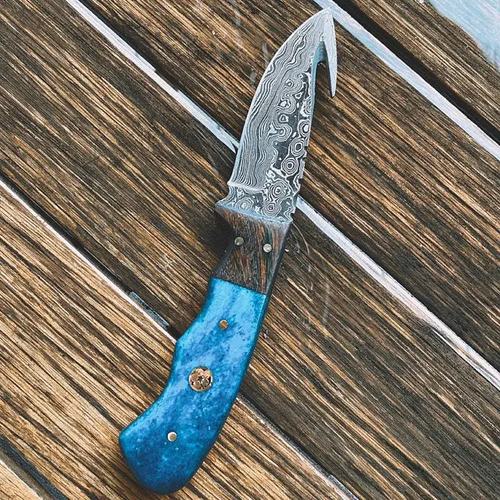 TITAN - Blue Dyed Bone Gut-hook Knife