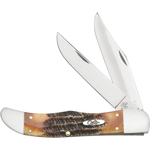 Folding Hunter Burnt Bonestag w/Leather Sheath