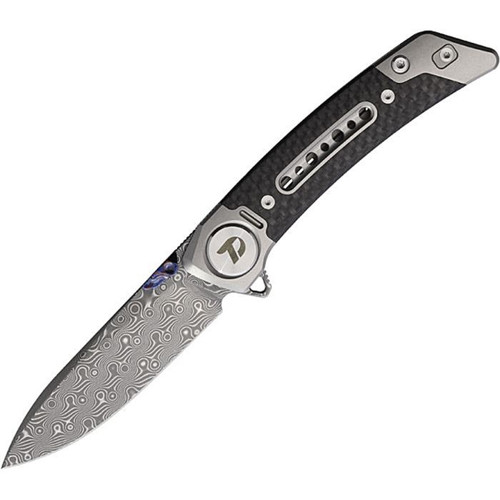 Damascus Pocket Knife With Titanium+Carbon Fiber Handle