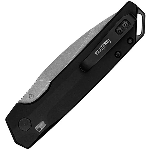 KS7038 Auto Launch Iridium CPM MagnaCut stainless spear point blade. Black anodized aluminum handle